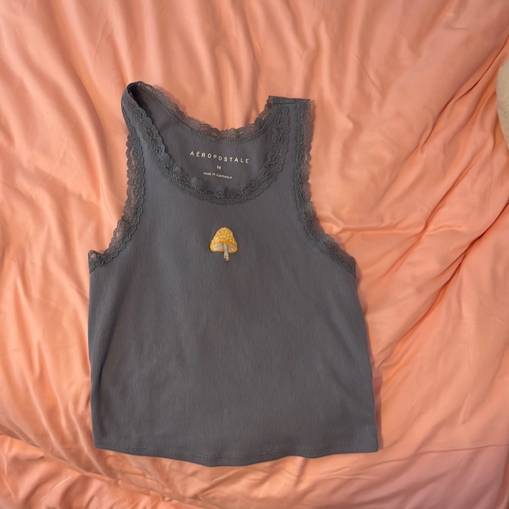 this is the mushroom lace trim crop tank from Aero pastel